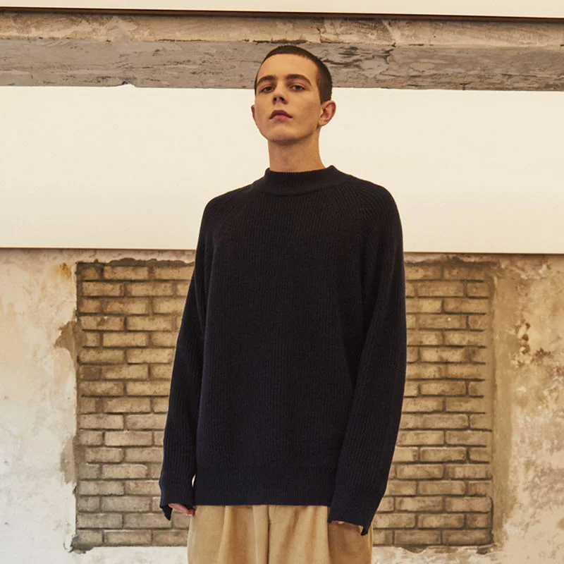 MOCK NECK WOOL KNIT NAVY