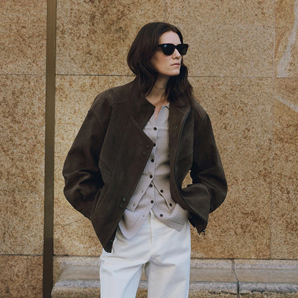 Asymmetric Placket Faux Suede Jacket SL5XJ830-B8