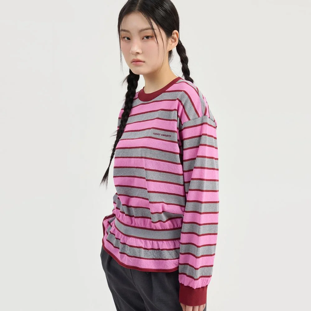 Stripe Peplum Knit Pullover (pink) LFWAM26330PIX