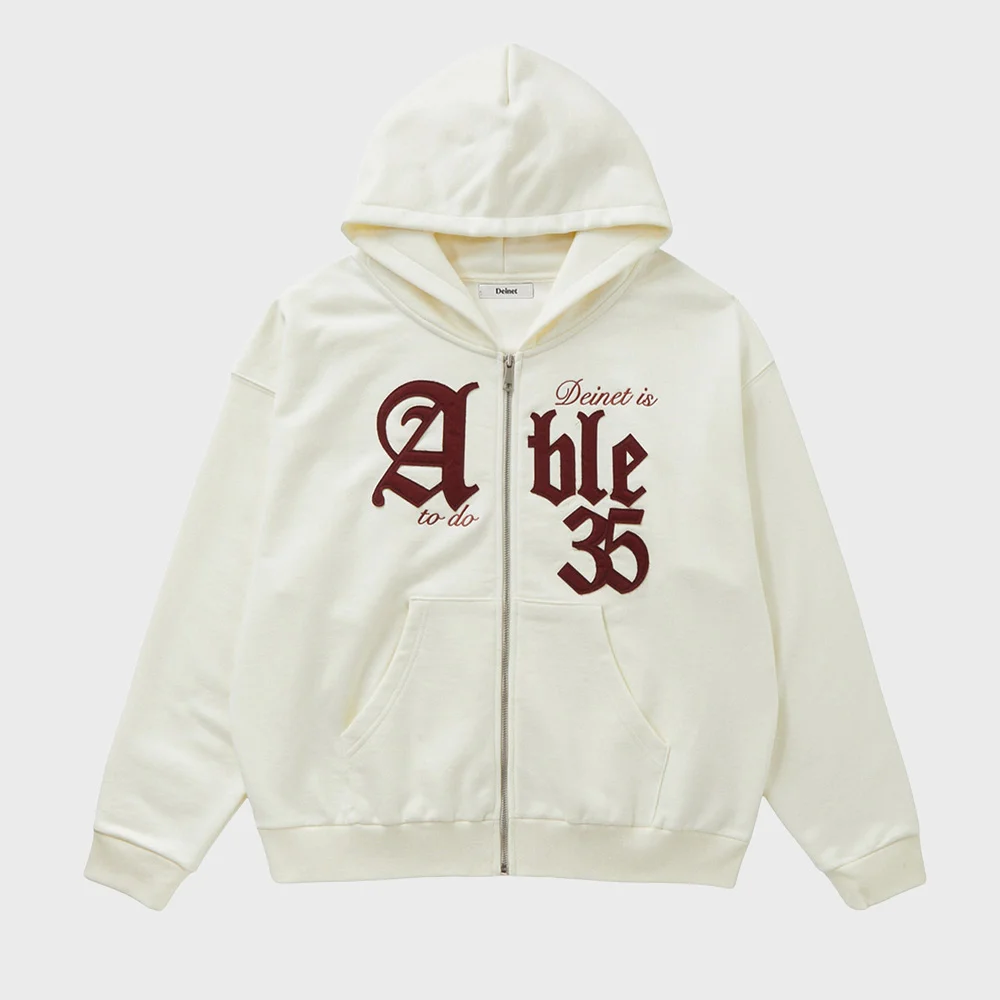 APPLIQUE ABLE OVERSIZE HOOD ZIP UP IN IVORY