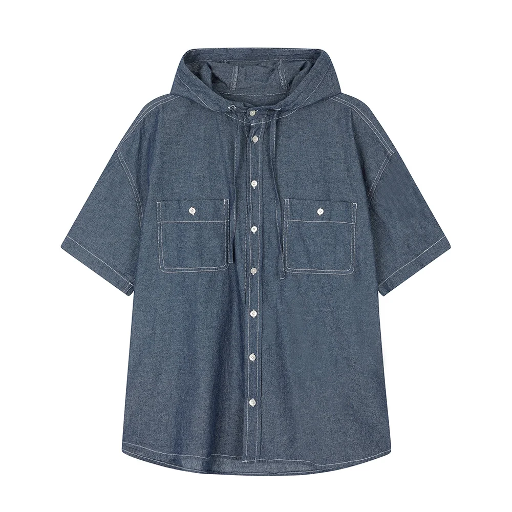 Chambray Over Hood Short Shirt DCSH013Blue
