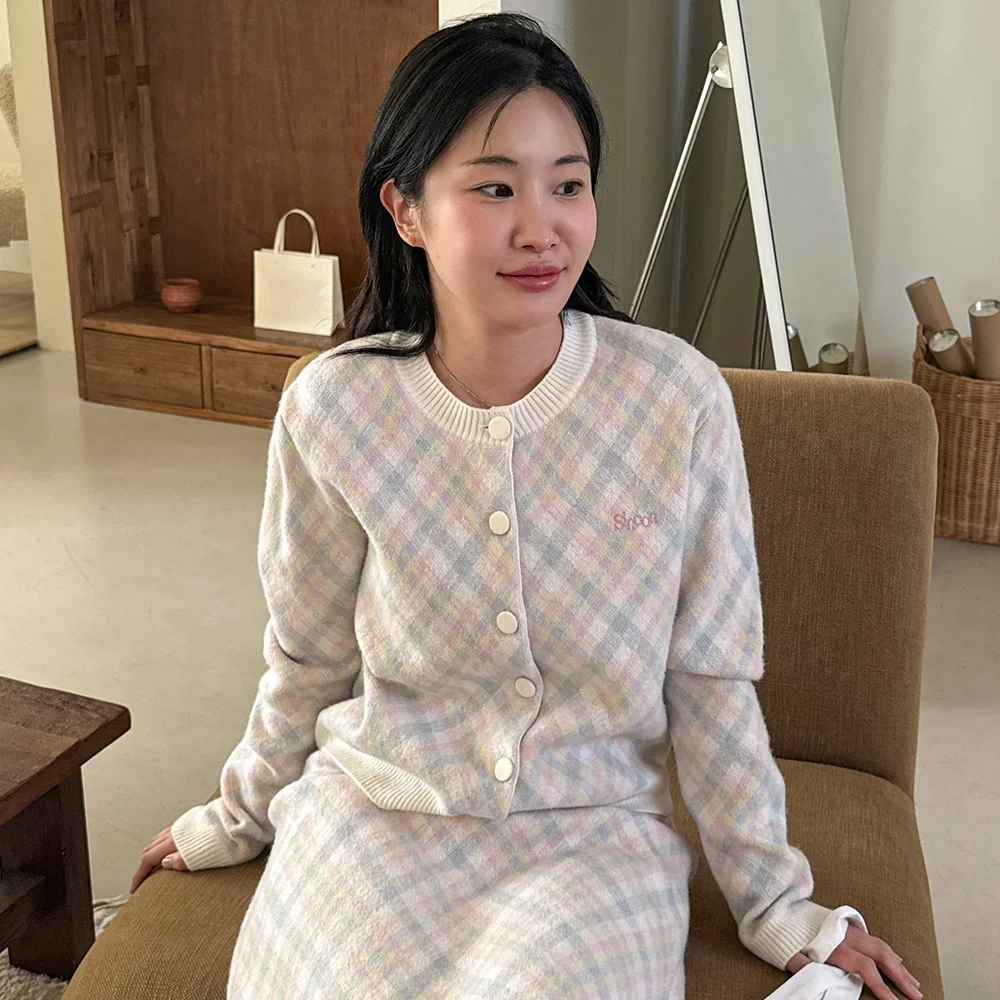 Pink X Sinoon Knit Check Cardigan (Pink)