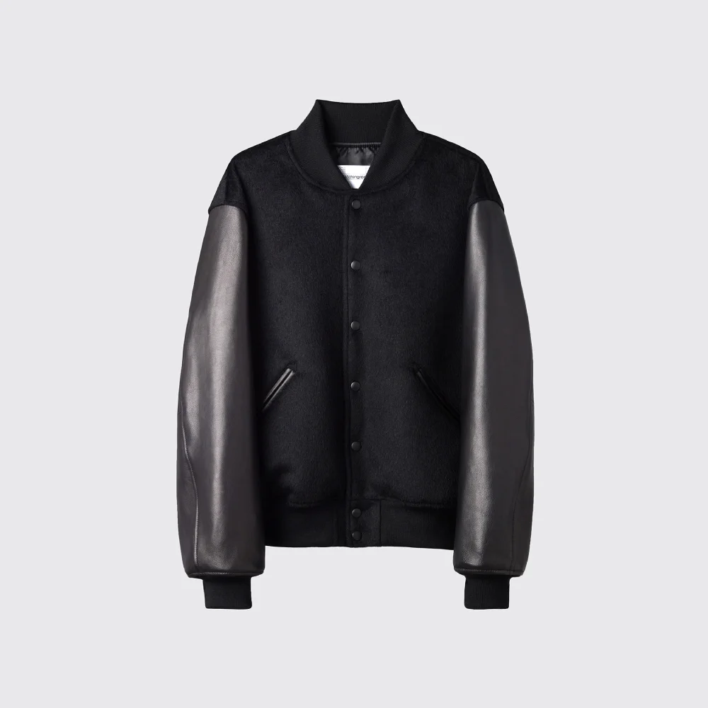Wool&Leather Varsity Jacket Hairy Black