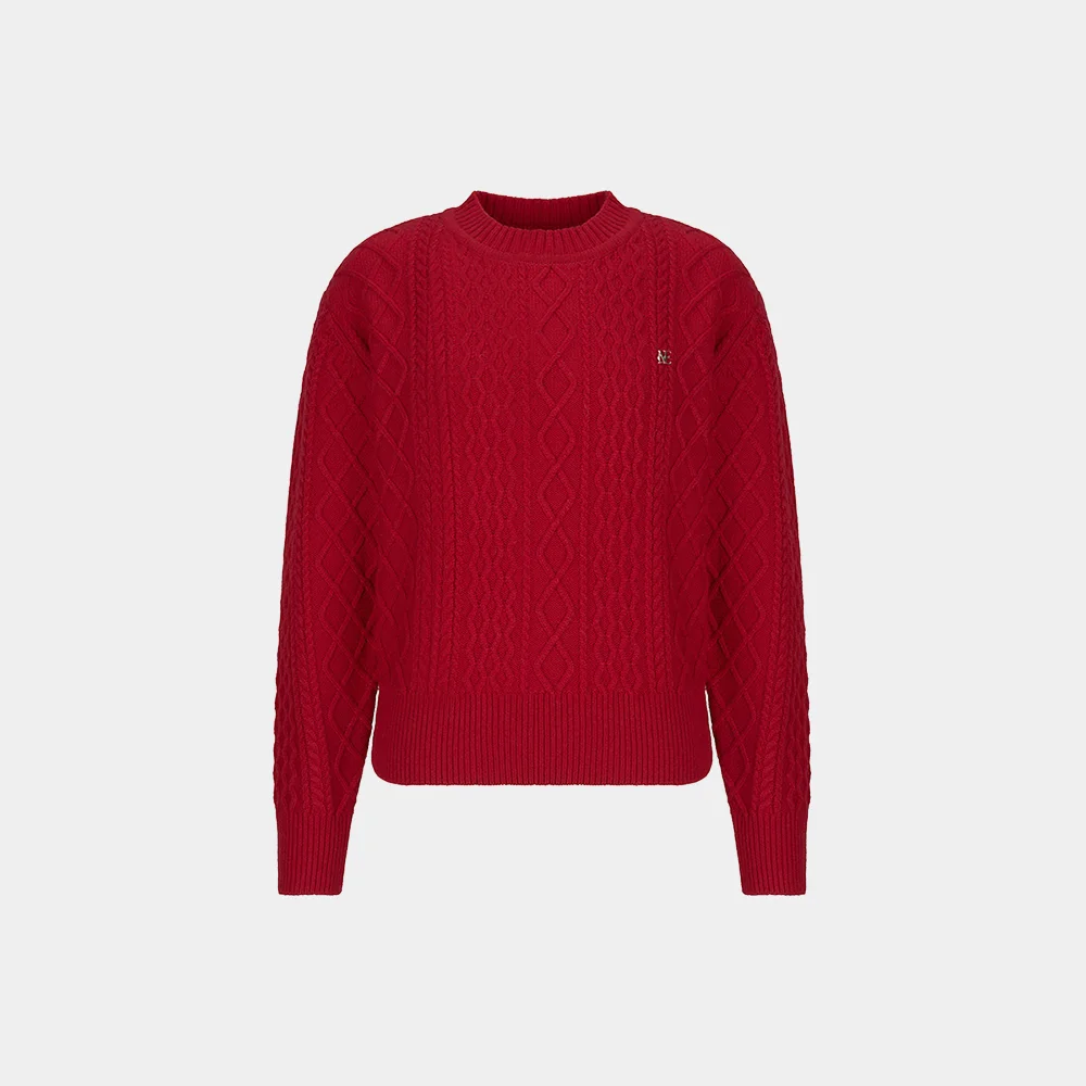 (W) CABLE WOOL-BLEND SWEATER - RED
