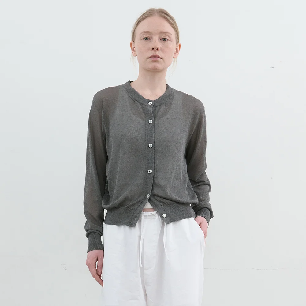亞麻 混紡 針織衫 開襟外套 (深灰色)