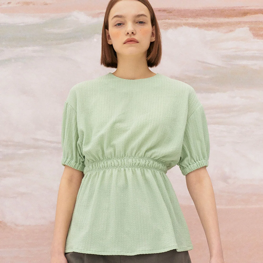 5S Puff-Sleeve crinkled Blouse - Mint