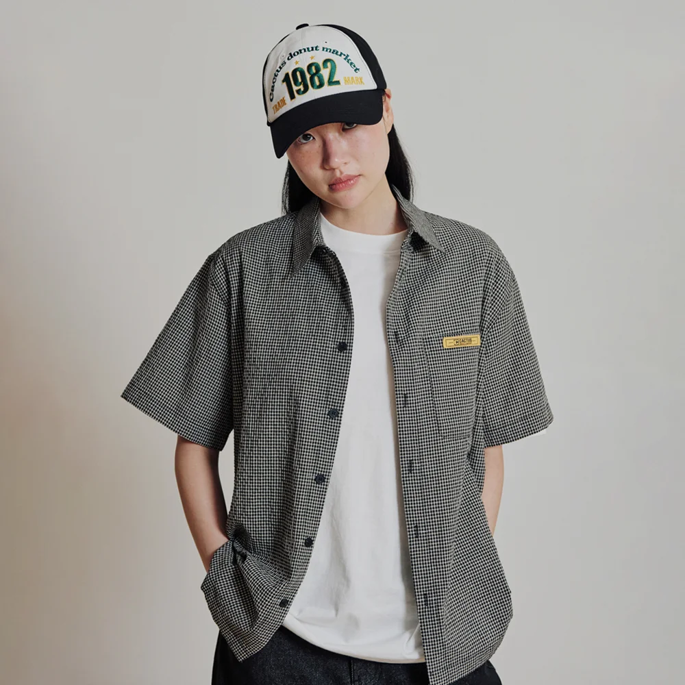 MINI LABEL CHECK HALF SHIRT - BLACK
