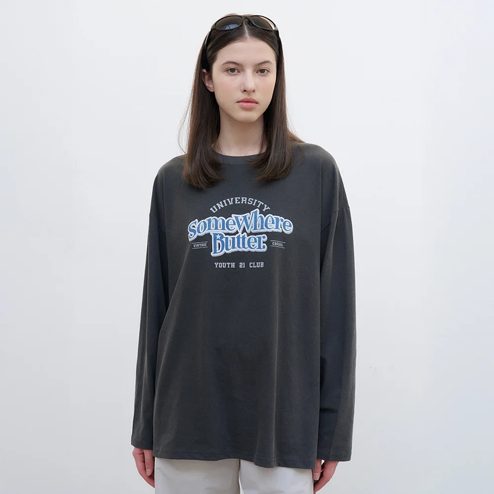 Pigment Wave Logo Long Top - Charcoal