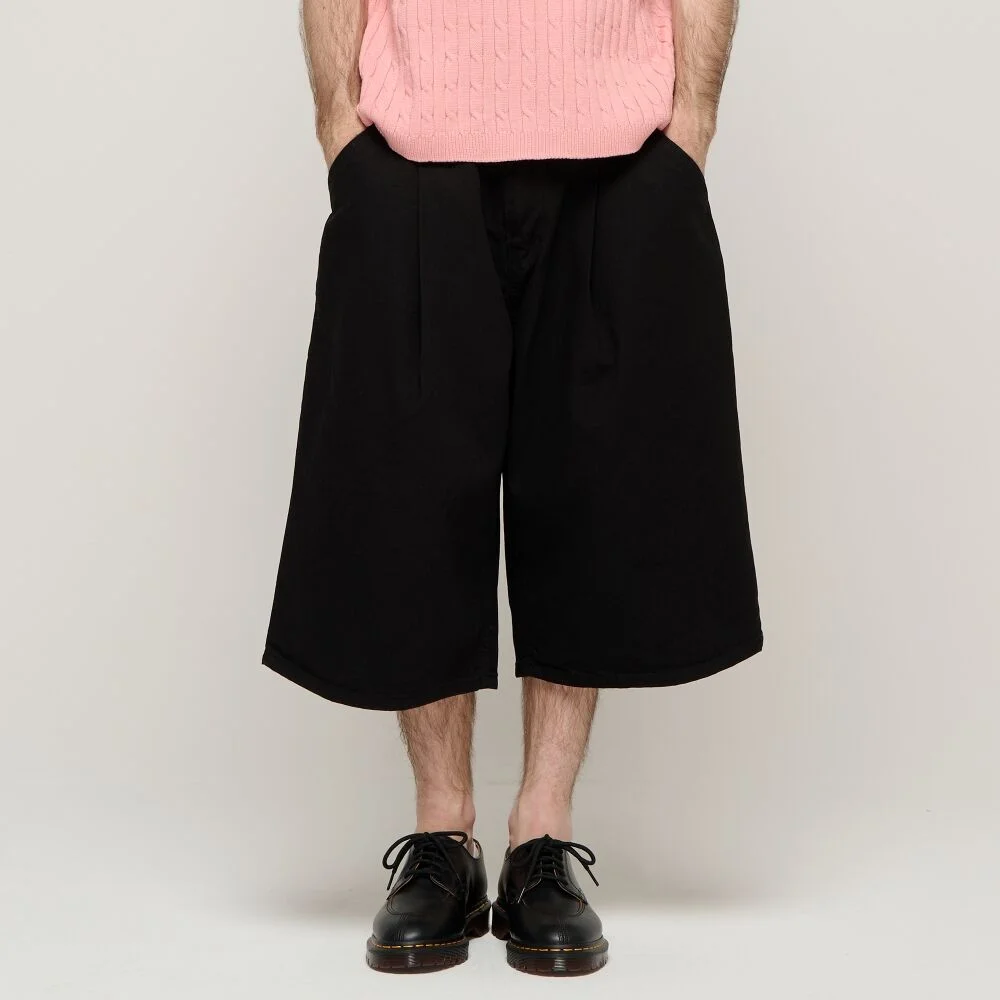 CB PINTUCK BERMUDA Y2K DENIM PANTS (BLACK)