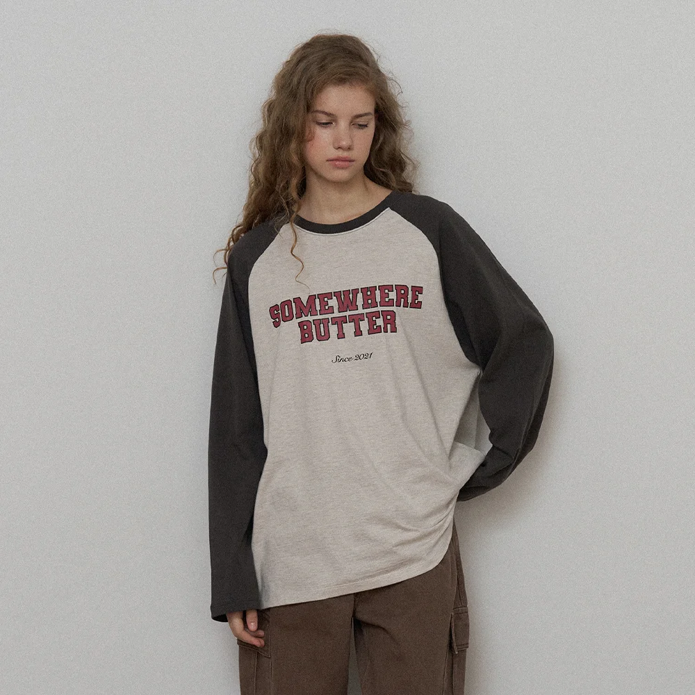 Raglan Campus Logo Long Top - Oatmeal(Khaki)