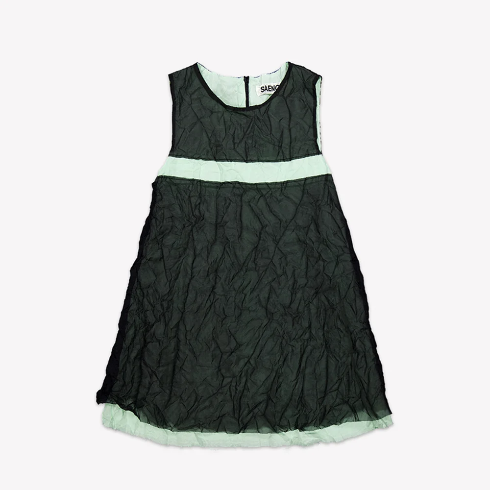 CRINKLE PANEL MINI DRESS - BLACK