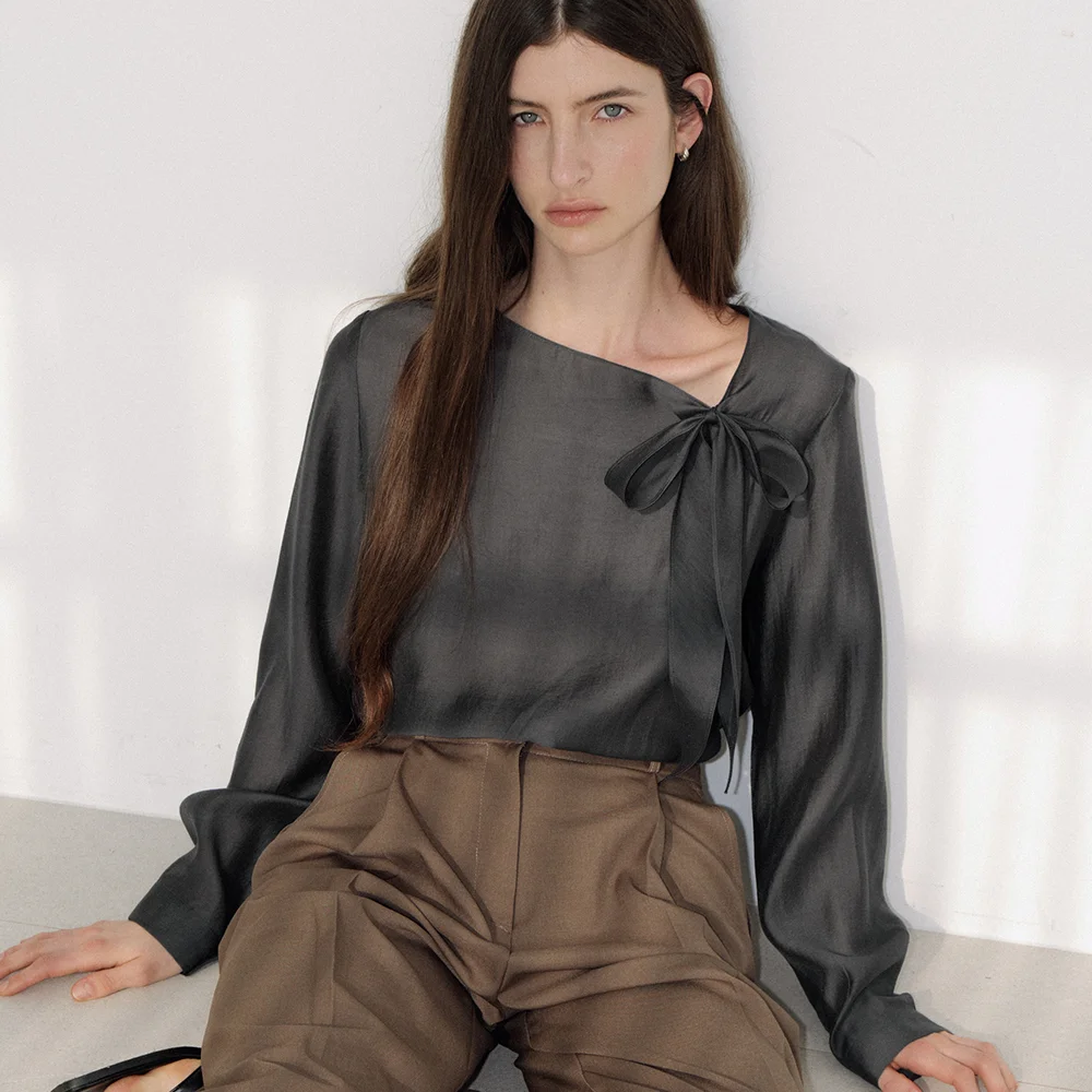 drop tie blouse (charcoal) orc 6110