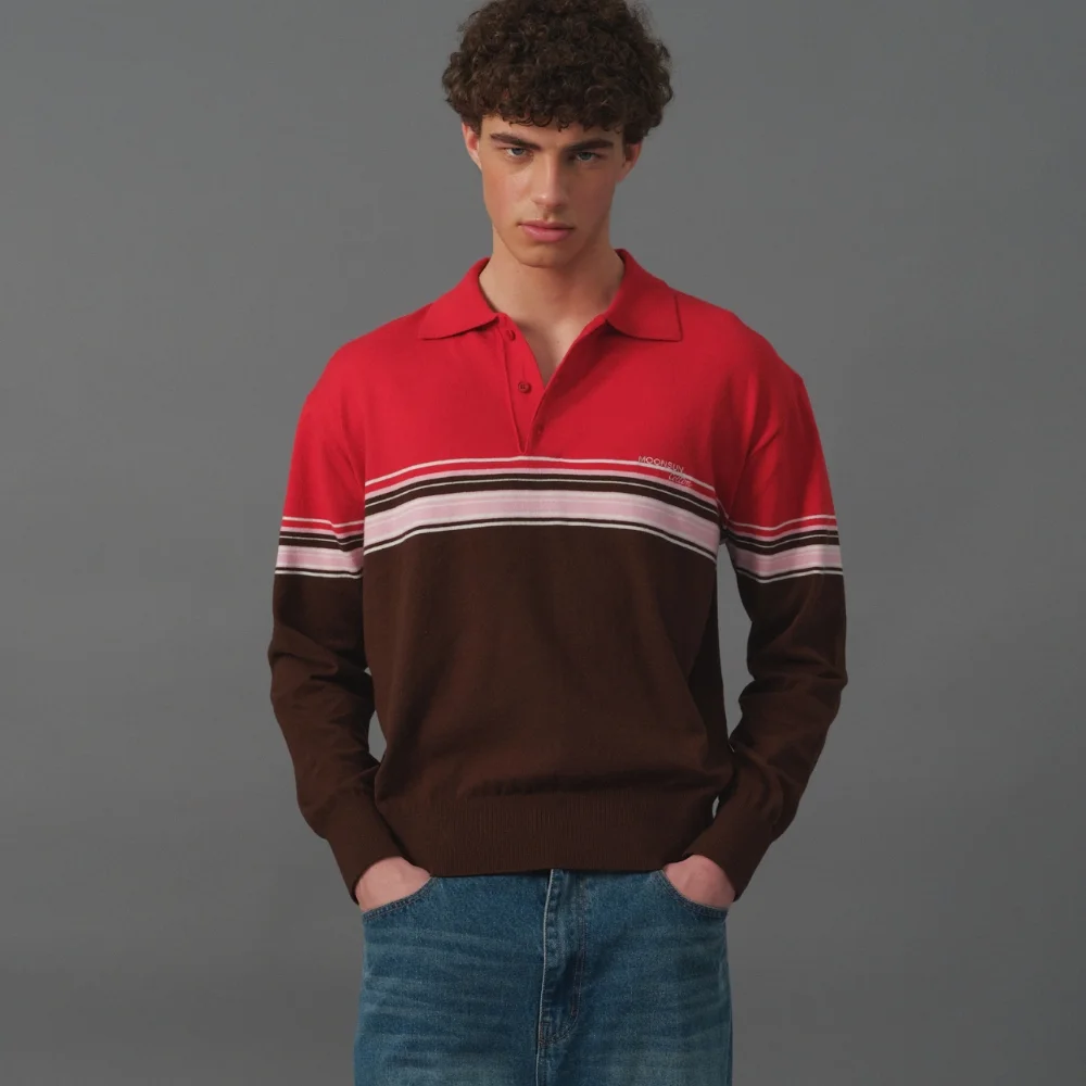 M.C UNISEX, Point Stripe Collar Knit / Red Pink