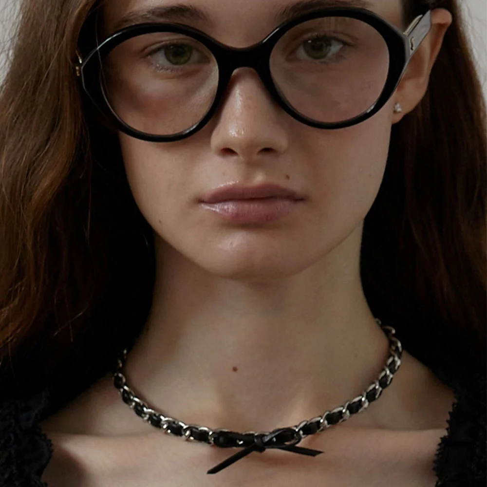 Chic Leather Ribbon Chain Necklace (L243MNK010)