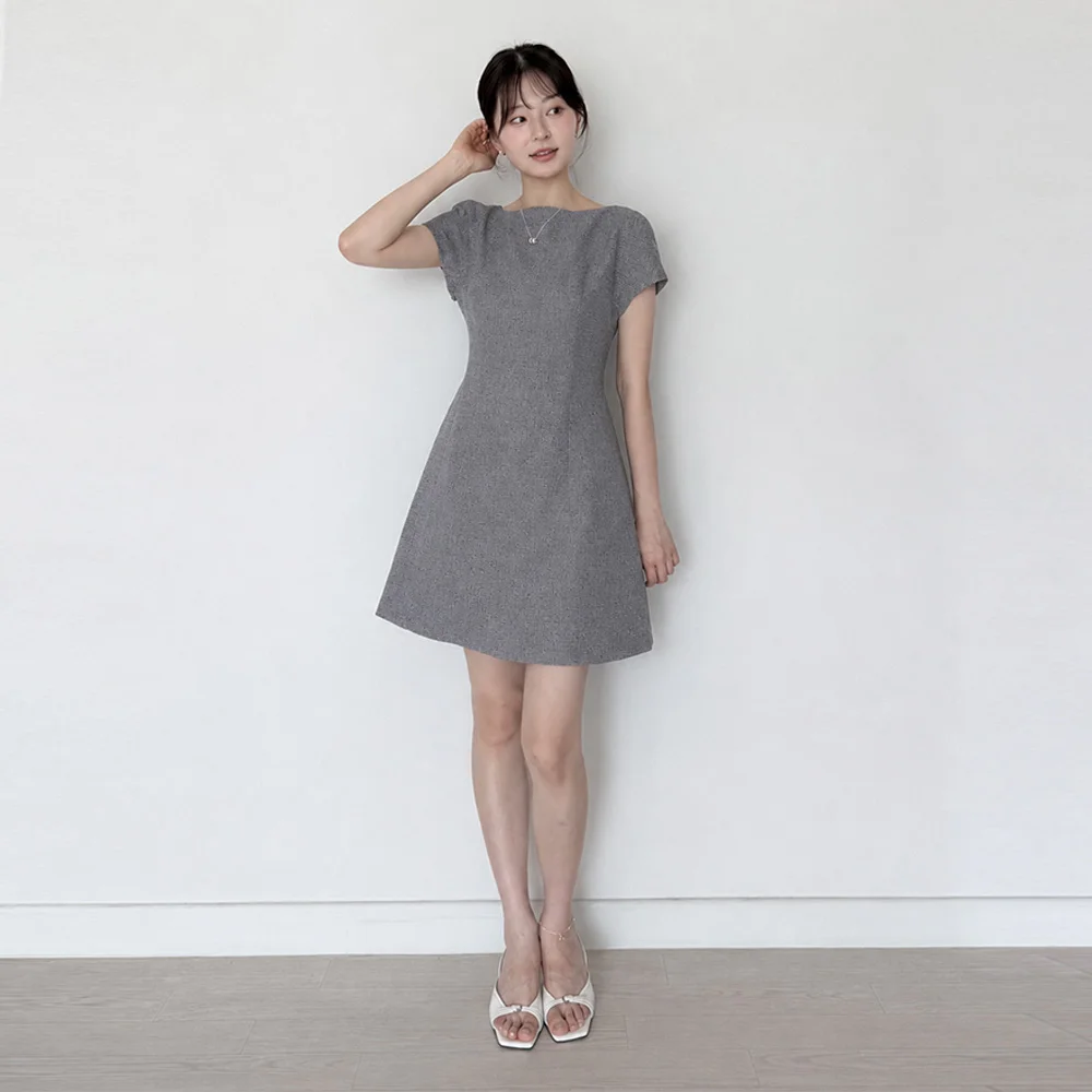 Cap-sleeve A-Line Mini Dress / Check(3Color)