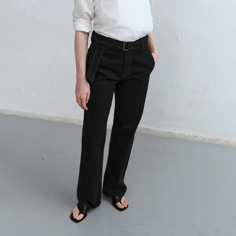 STITCHED BELT COTTON PANTS