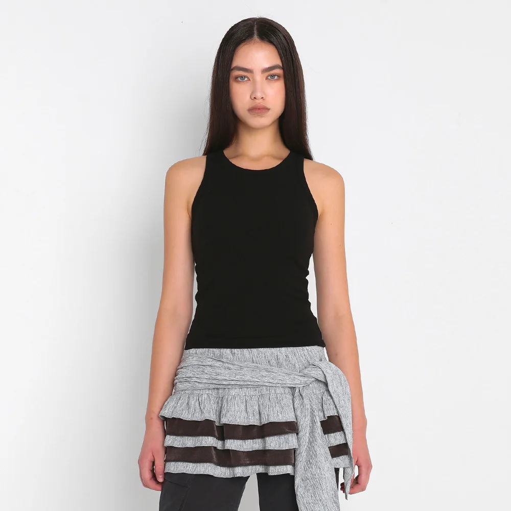 BRUSHED LAYERED TANK TOP_BLACK