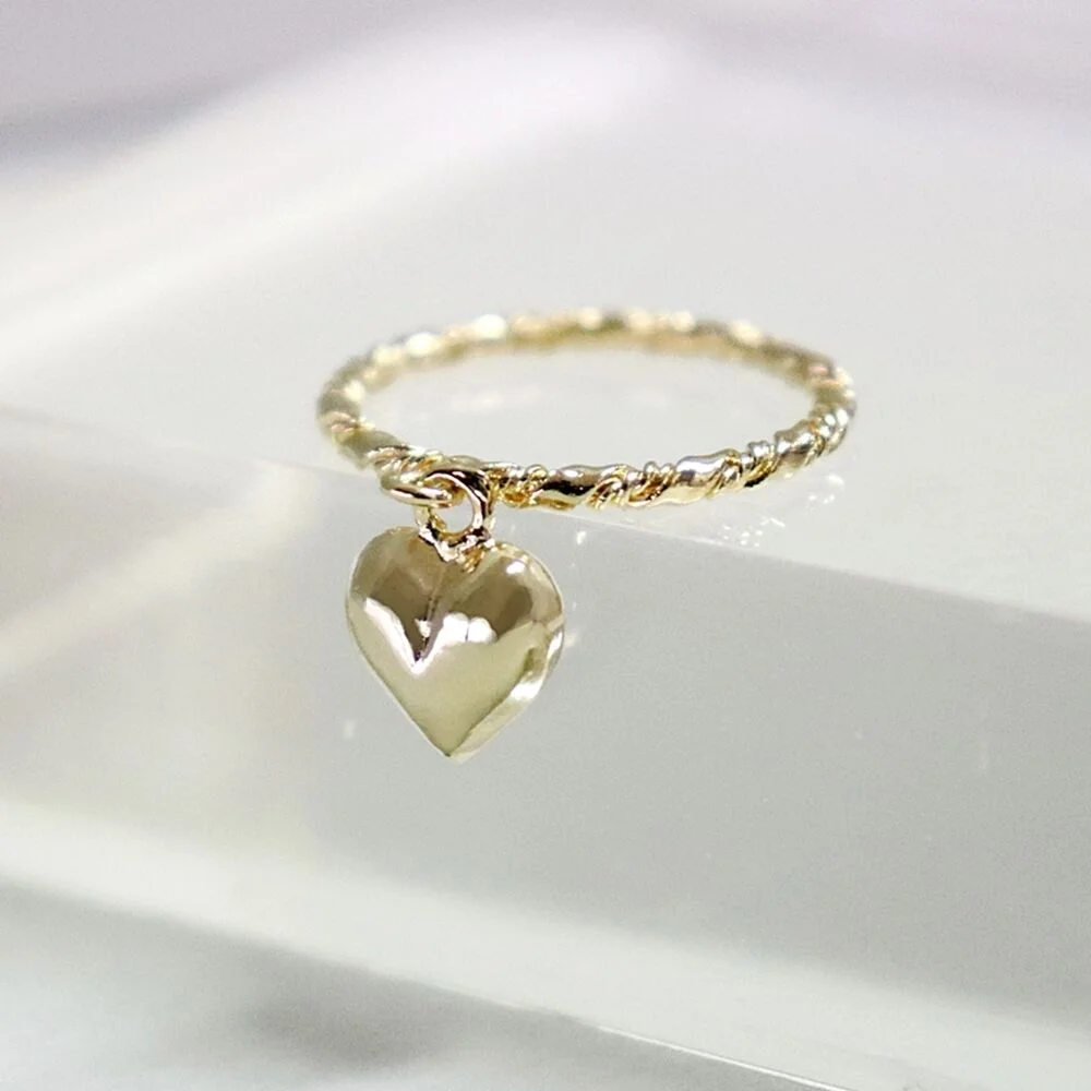 Double twist heart drop Ring 雙 扭結 環 心形 搖擺墜飾 戒指