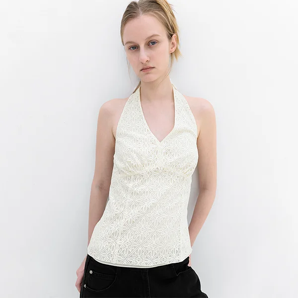 LACE HALTER NECK TOP (BL-4428)