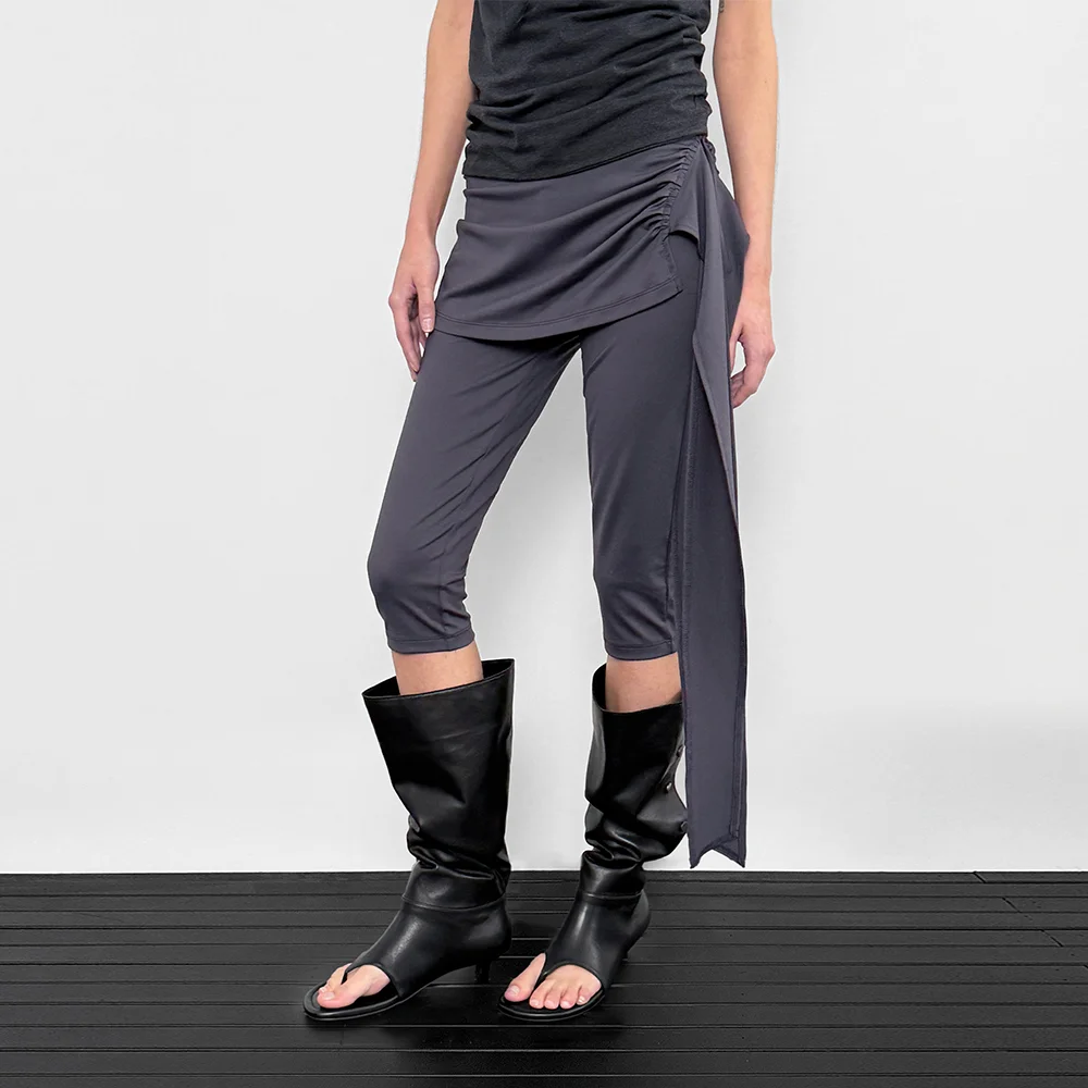Capri Wrap Skirt Pants_Charcoal