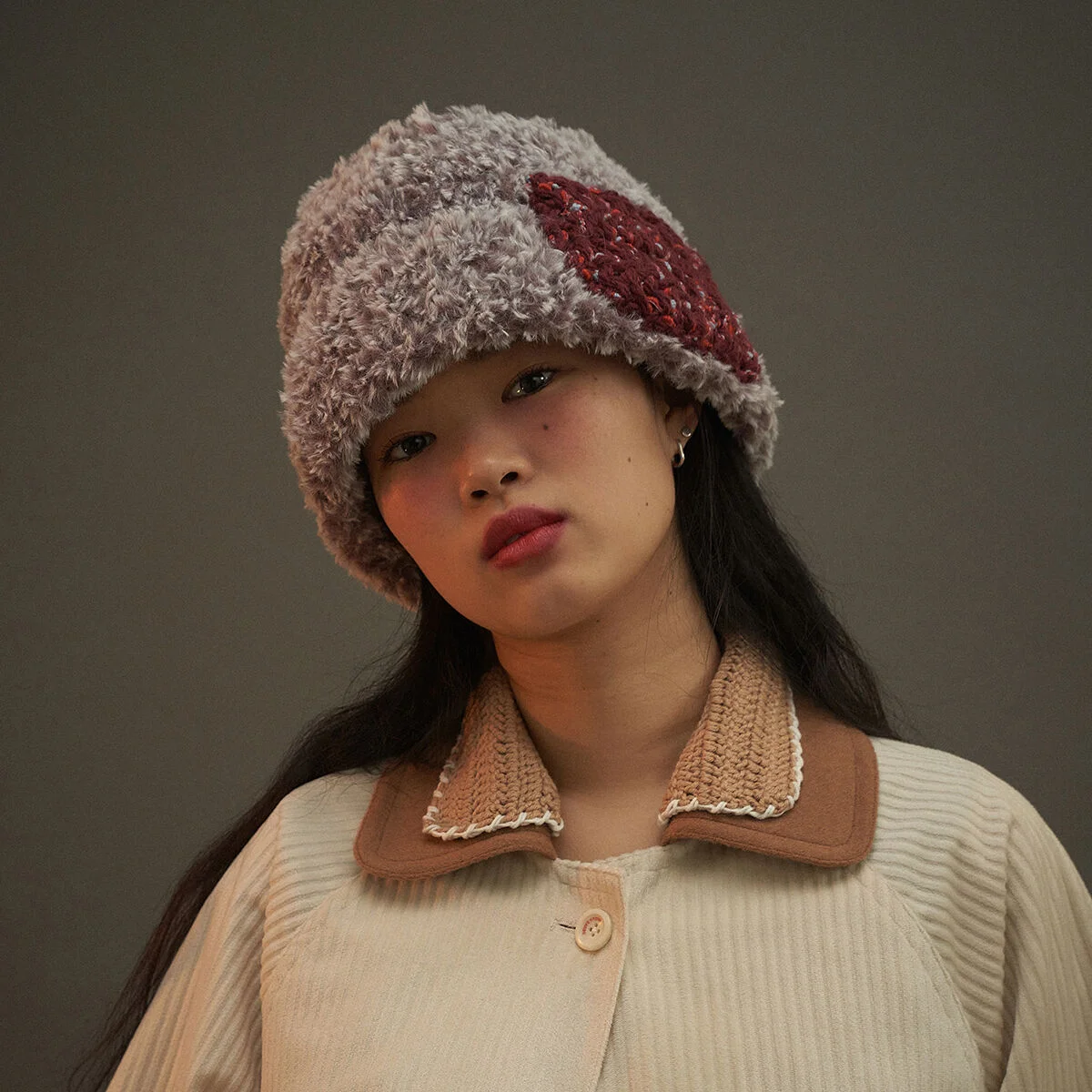 PIECES FURRY HAT BURGUNDY