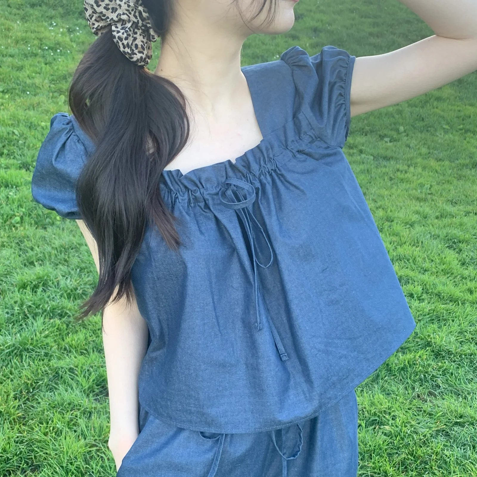 Iris 牛仔 雪紡衫