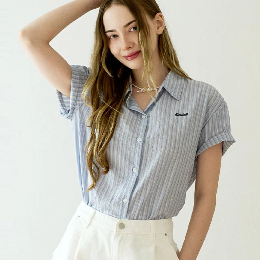 Accent stripe short-sleeve shirt_2 Colors