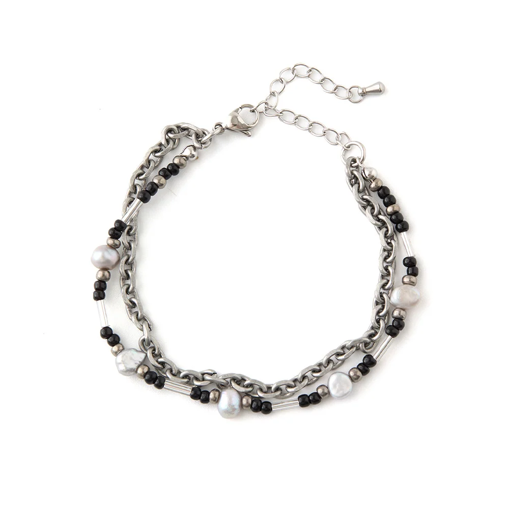 Layered Beaded Bracelet Black