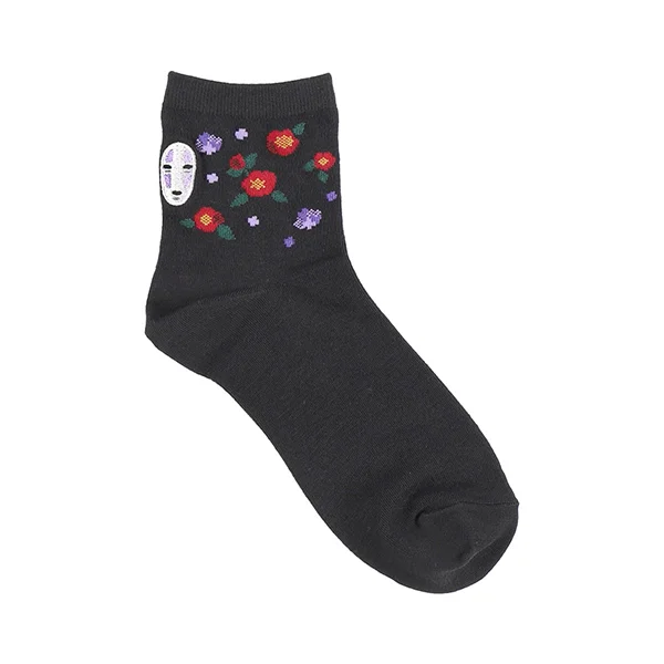 短筒 點綴 刺繡襪(無臉男 黑色 23-25cm)
