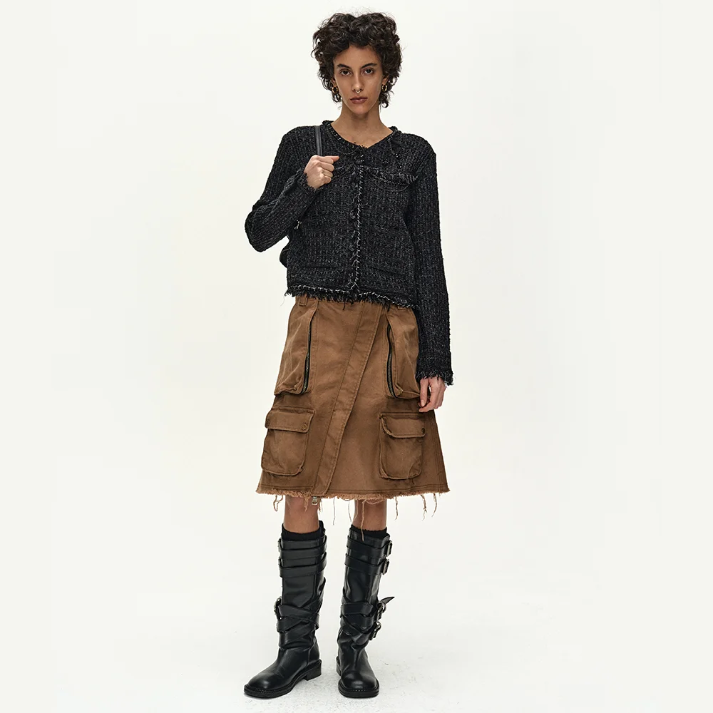 CARGO POCKET WRAP SKIRT (BROWN)