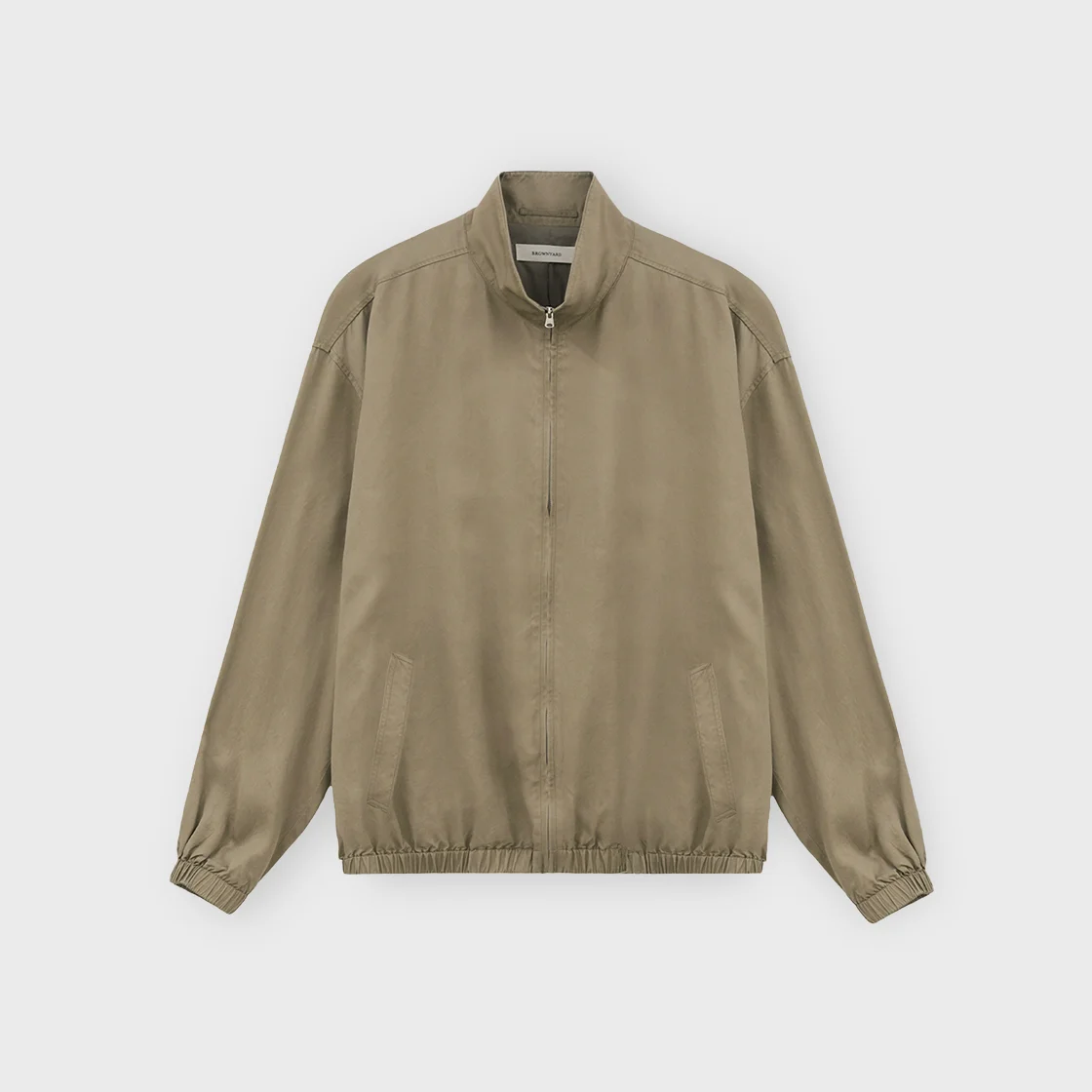 Washed Cupro Stand Collar Blouson, Dark Beige