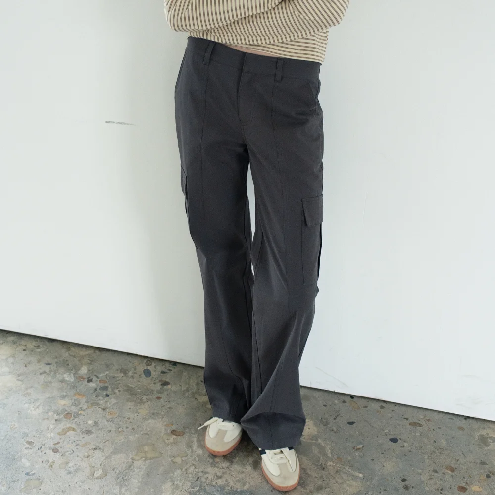 W1156 拼接 直筒 工裝 褲子_炭灰色