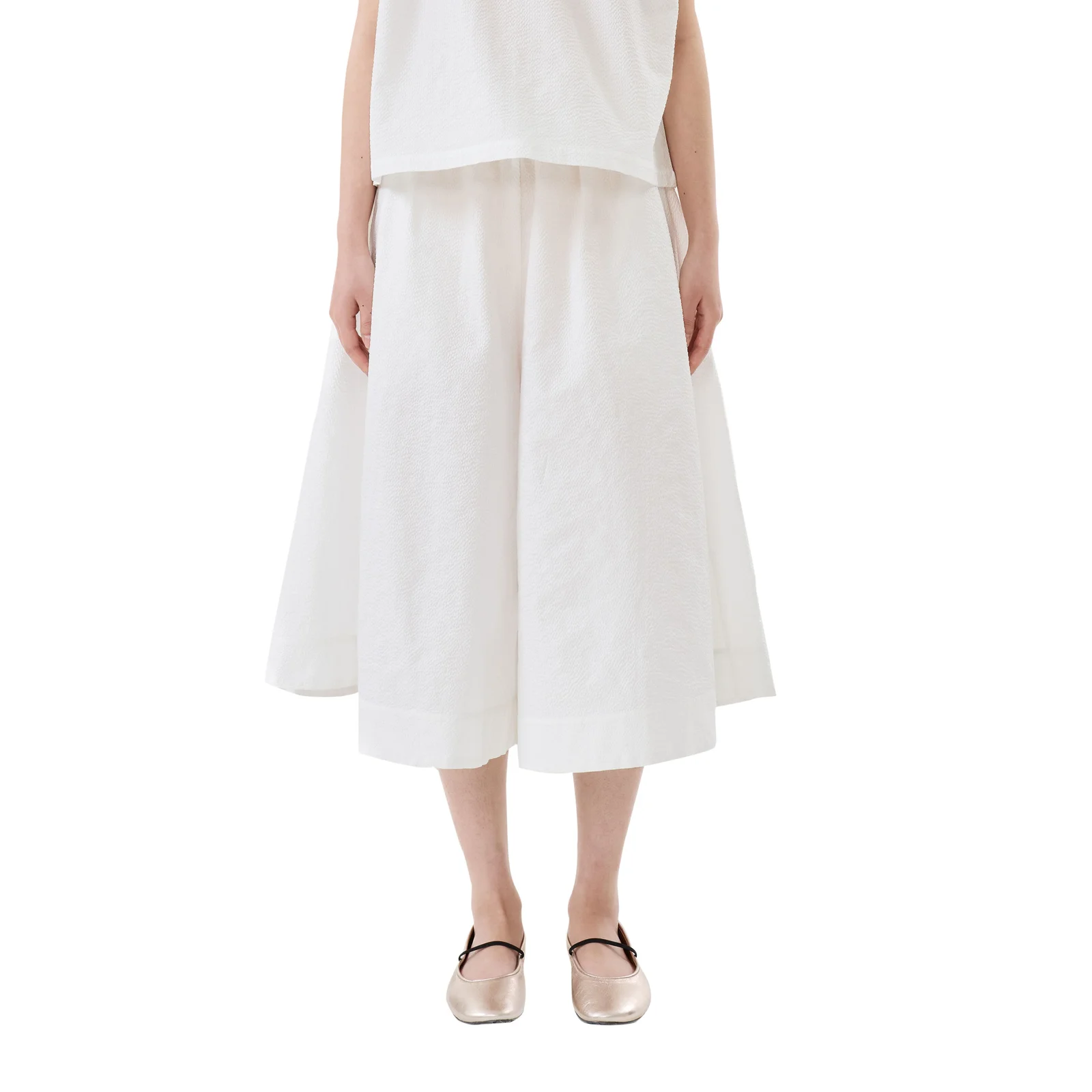 SHIRRED WAIST CULOTTE PANTS (WHITE)