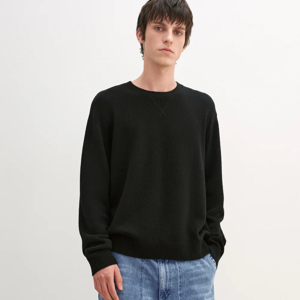 襠布 羊毛 圓領 套頭 BLACK
