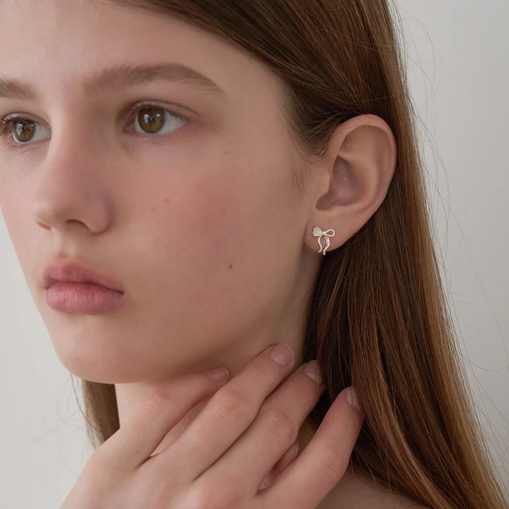 Silver 925 Pure Heart Ribbon Earring
