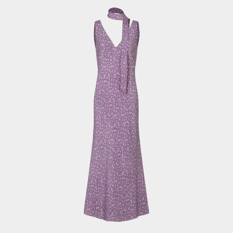 Sunday Floral Slim Dress (Scarf Set / Lavender)