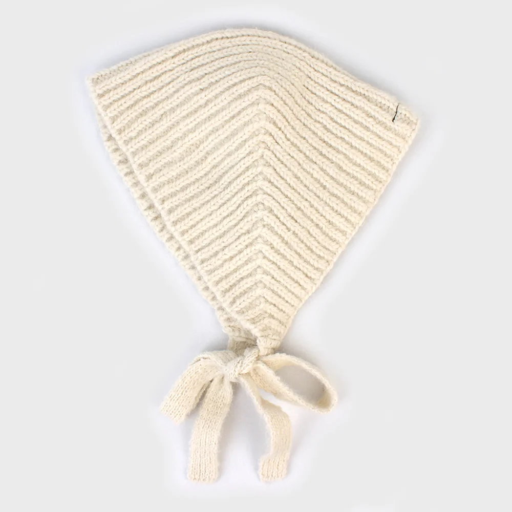 Wool Knitting Wamer Ivory Bonnet Hat Bonnet Hat