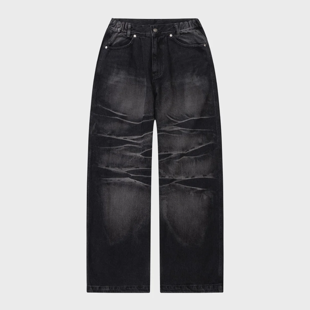 Wrinkle Washed Denim Pants (Black)