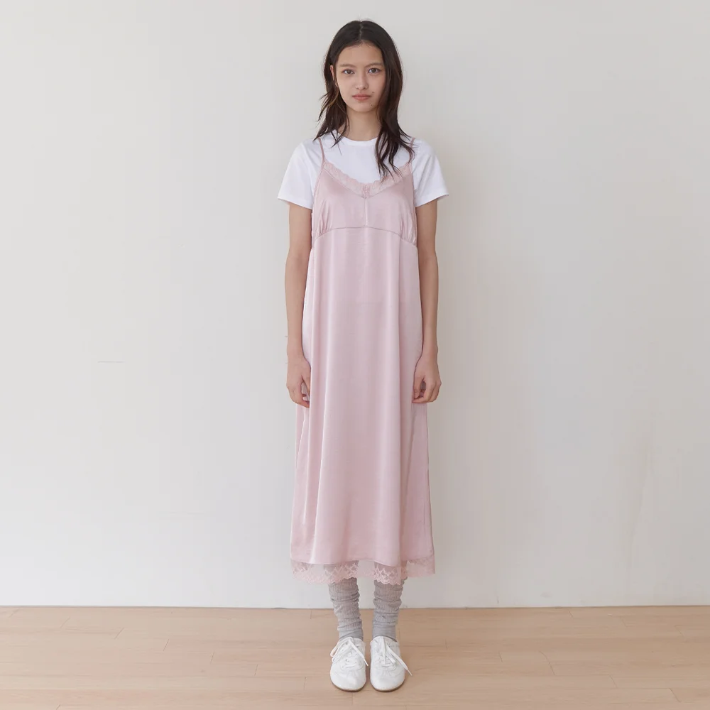 lace trim satin slip dress - indi pink