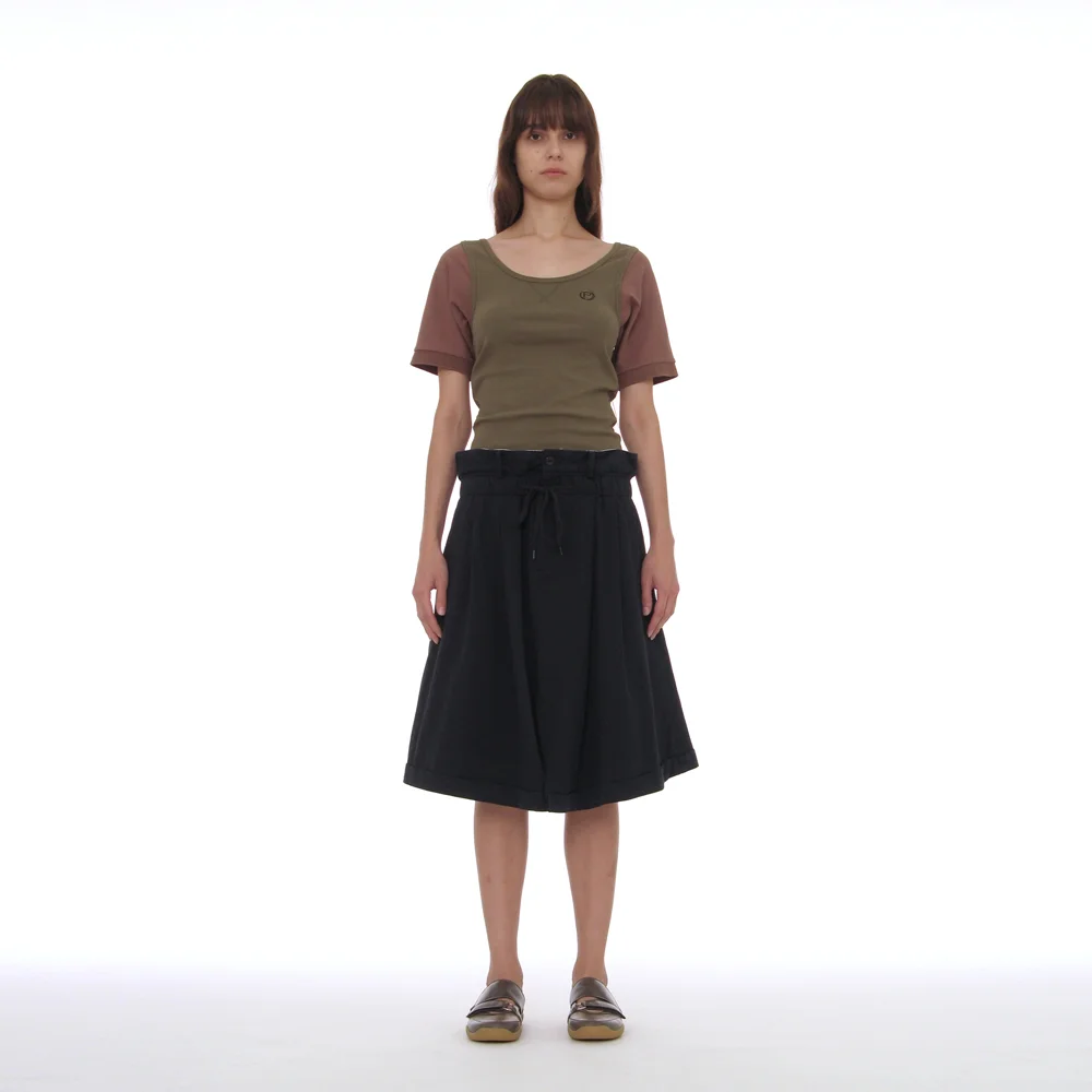 FOLD-OVER WAIST MIDI SKIRT_NAVY