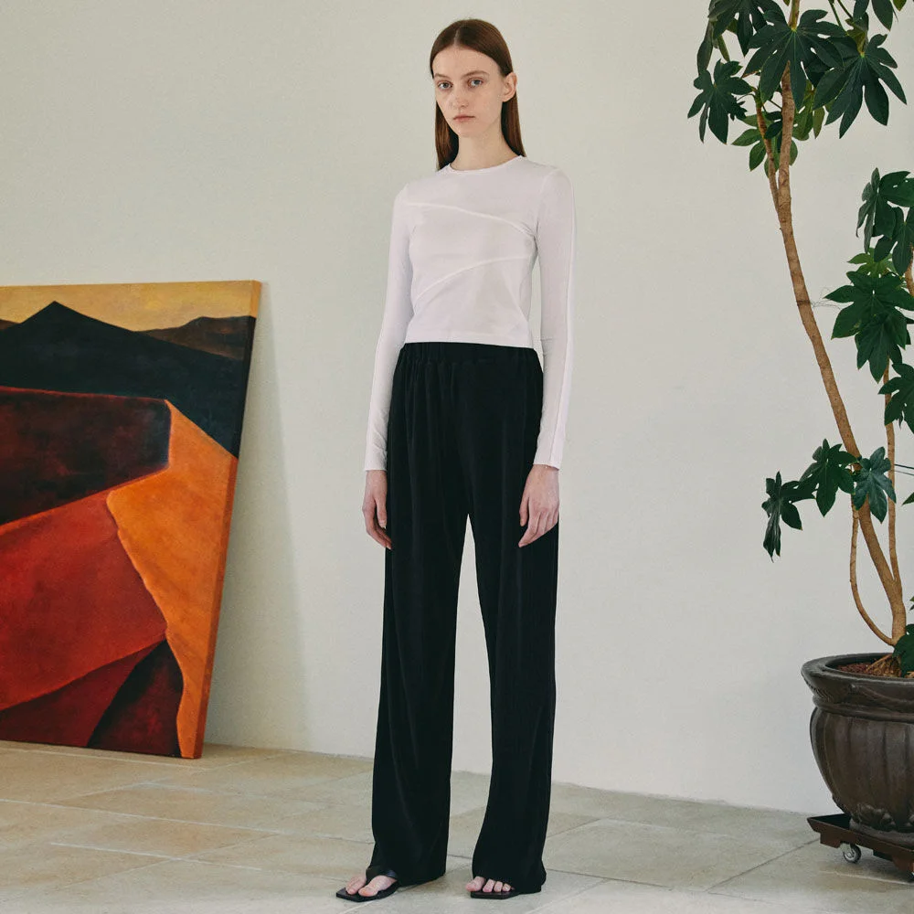 WIDE PLEATS BANDING PANTS (BLACK)