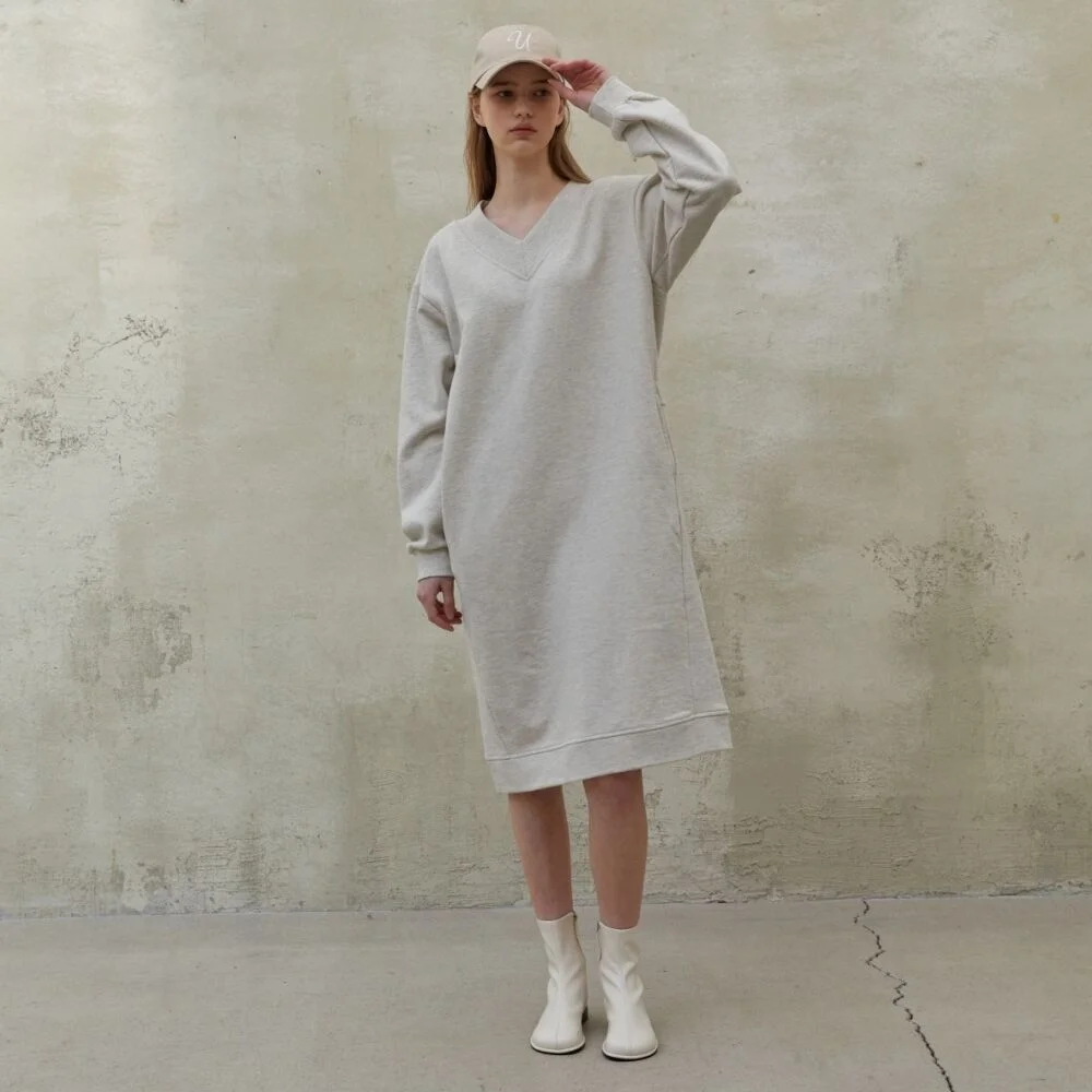 V-NECK SWEAT DRESS OATMEAL
