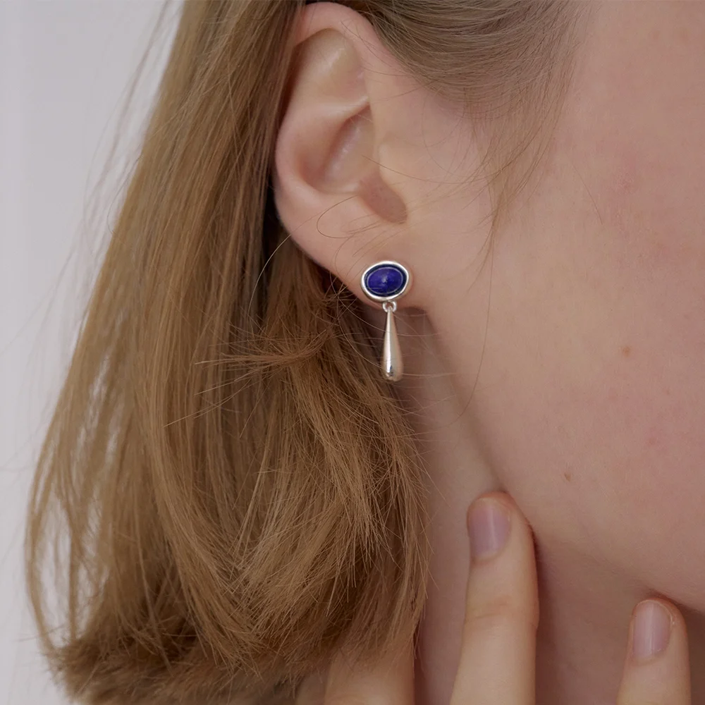 925silver DROP BAR STONE EARRINGS _LAPIS LAZULI