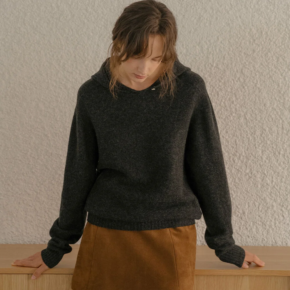 Wholegarment Wool hood Knit _Charcoal