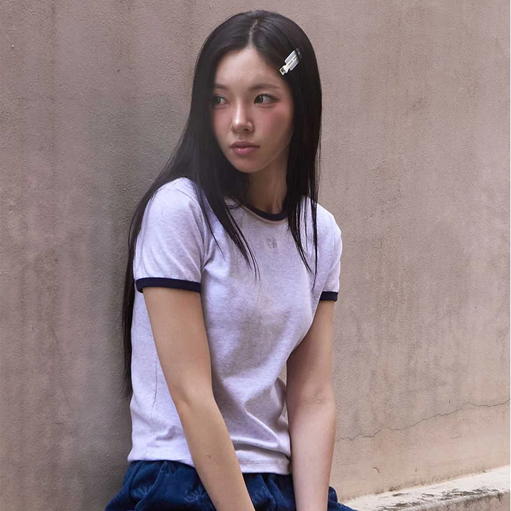 BP Layer Neck Semi-Crop Short-Sleeved T-Shirt_LIght Gray
