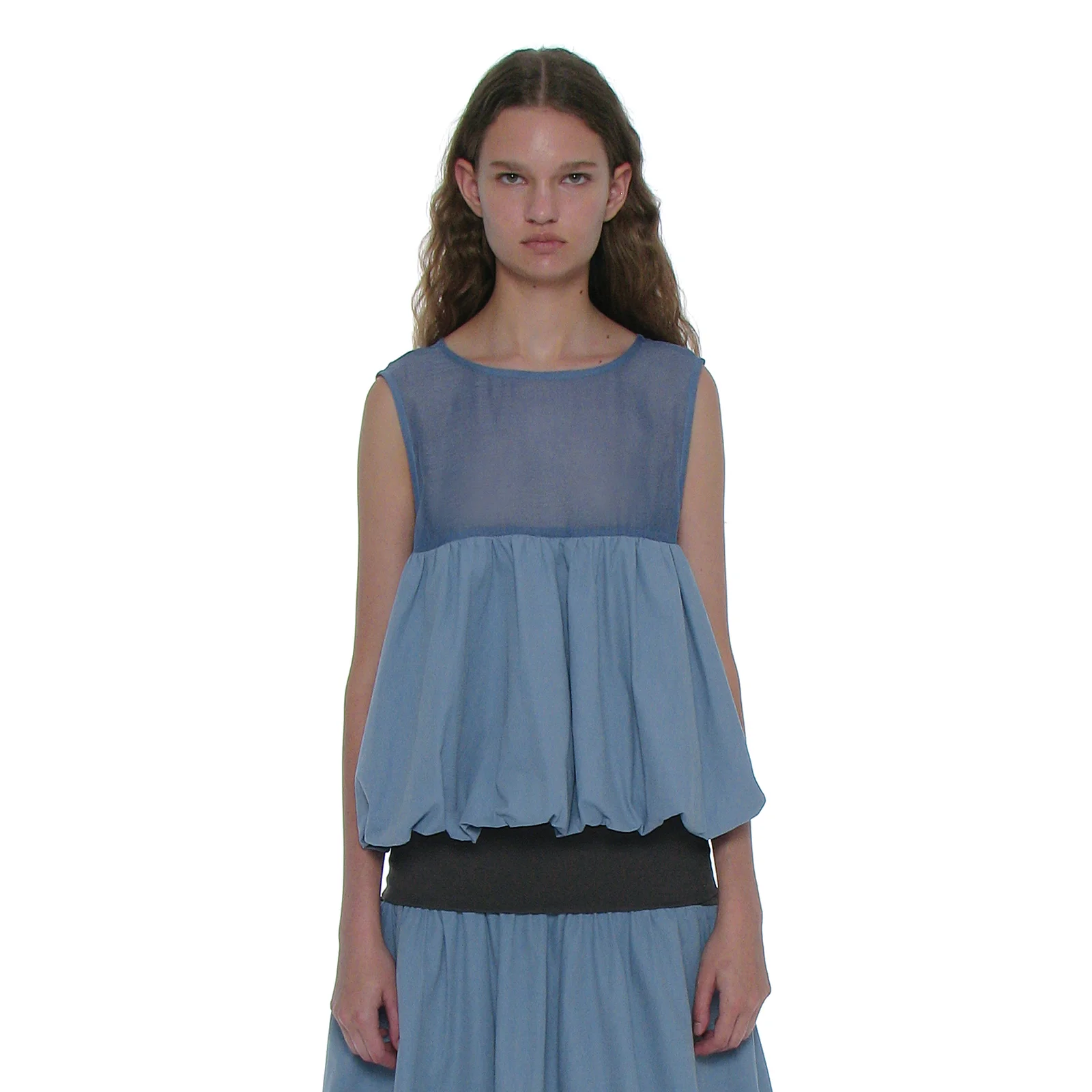 SLEEVELESS PUFF BLOUSE_PASTEL BLUE