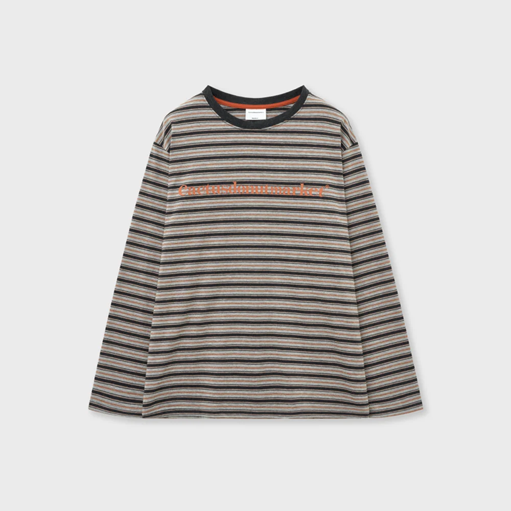 Logo Multi Stripe Long Sleeve T-Shirt-Orange