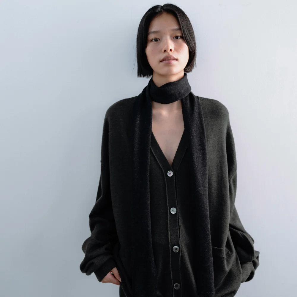 Wool oversized v-neck cardigan (melange gray / olive / khaki / charcoal gray / navy)