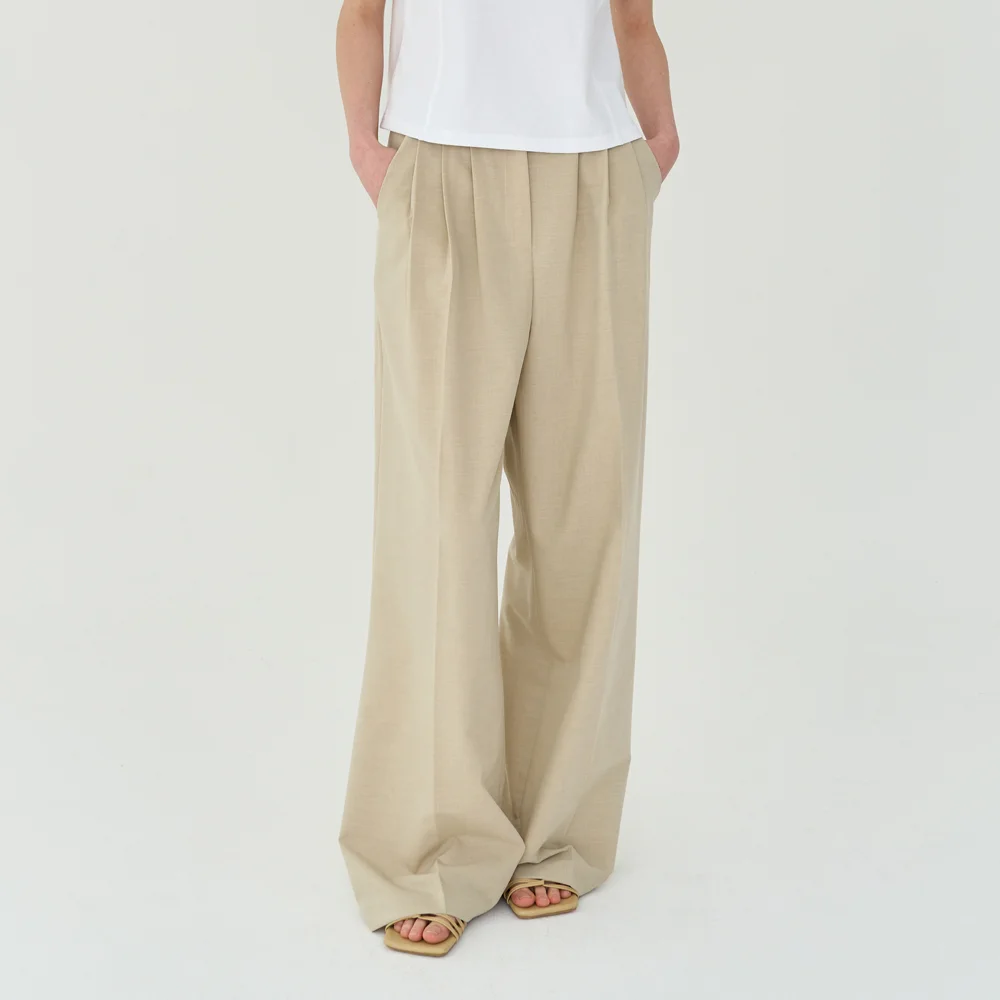 Three Pintuck Summer Wool Pants (Beige)