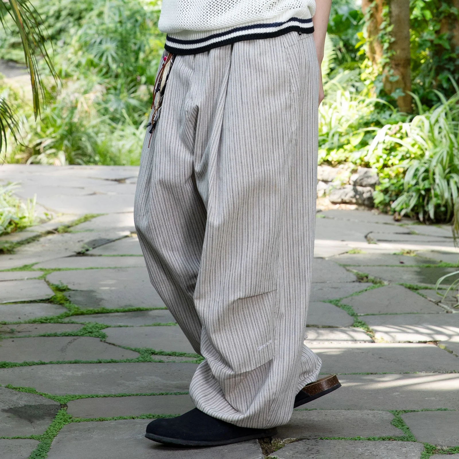 GP139 條紋 亞麻 輕鬆 褲子 (BEIGE)